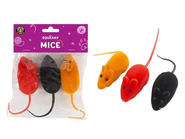 CAT TOY SQUEAKY MOUSE 3PK