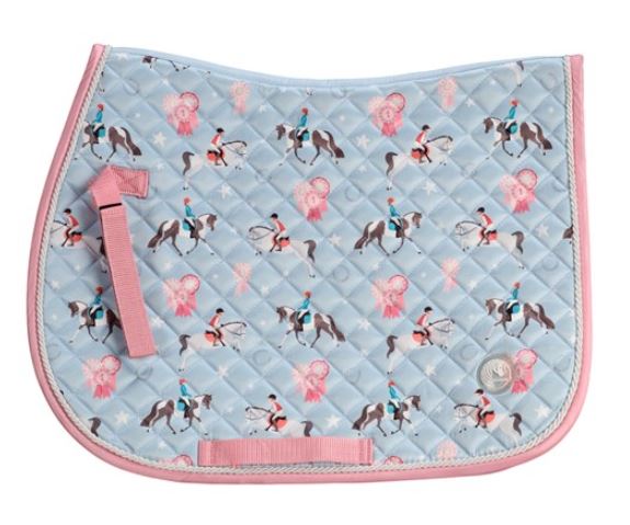 BAMBINO PONY PRINT SADDLE PAD - PALE BLUE/PINK
